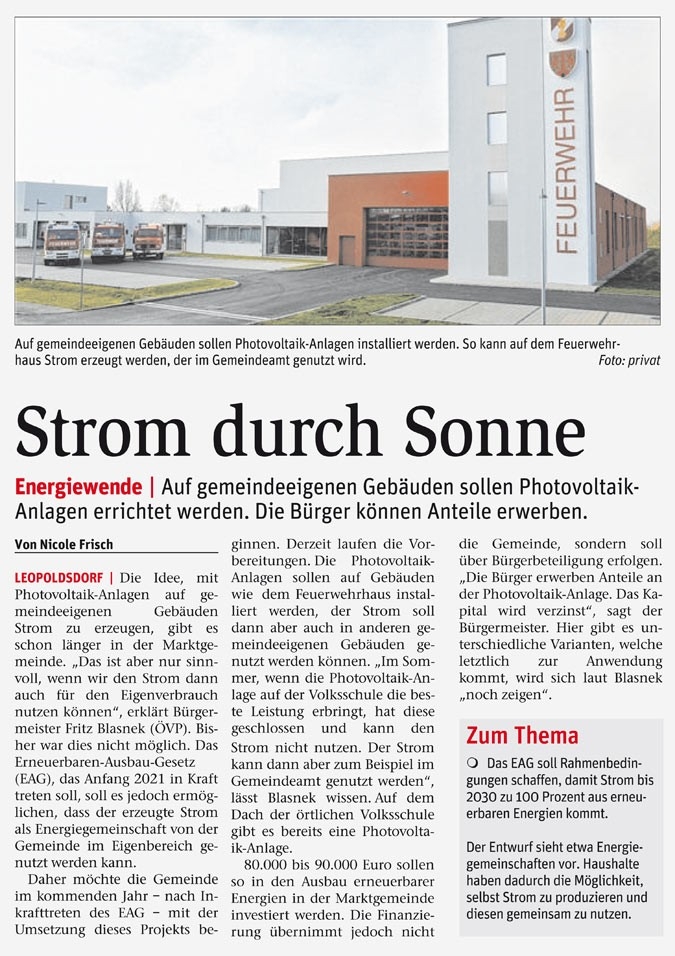 Storm durch Sonne (Pressespiegel)Veröffentlicht in der NÖN vom 25.11.2020