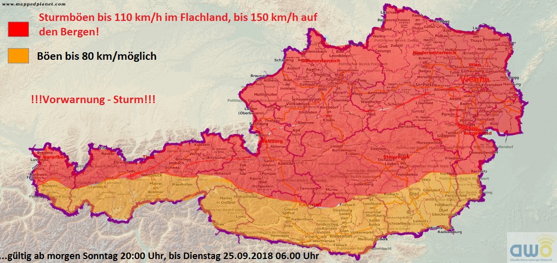 STURMWARNUNG – Sturmtief FABIENNE trifft Sonntagnacht auf Österreich (Update)